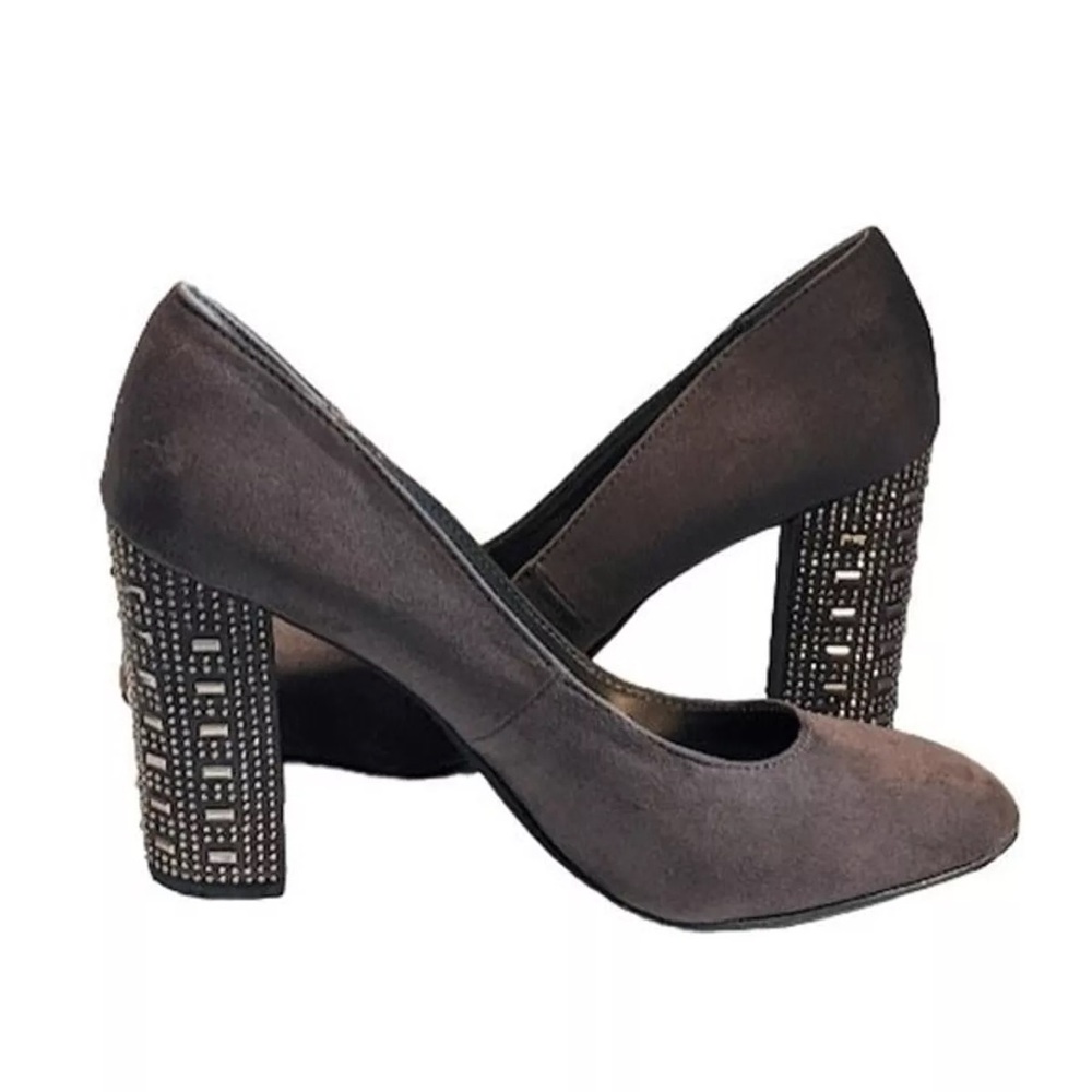 Libby Edelman ‘Shelby’ Women’s Grey Faux Suede Block Heel Pumps Size 8 GentlyUse